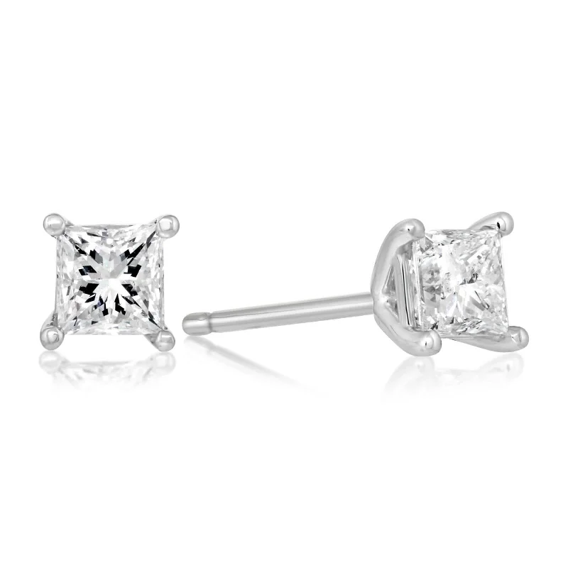 2/3 Carat Princess Cut Diamond Stud Earrings