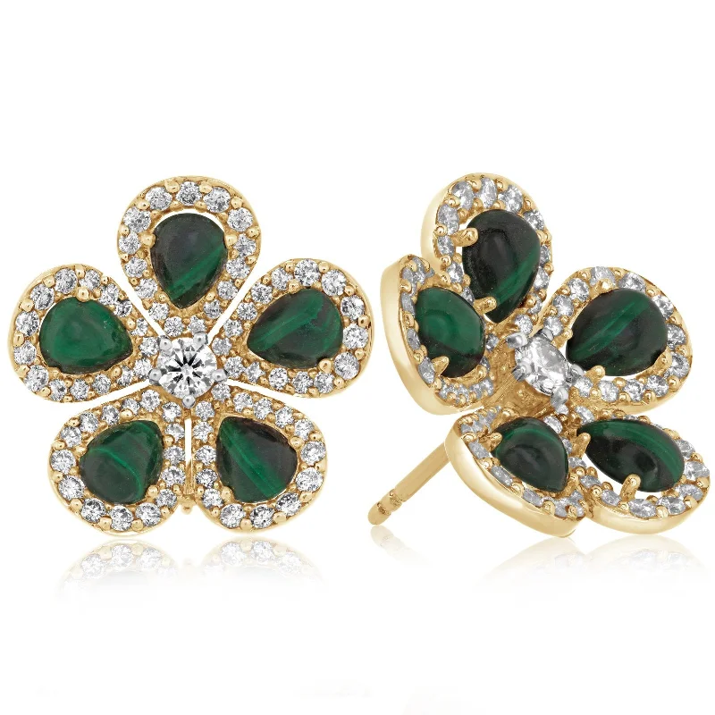 PIRANESI Malachite & Diamond Flower Earrings