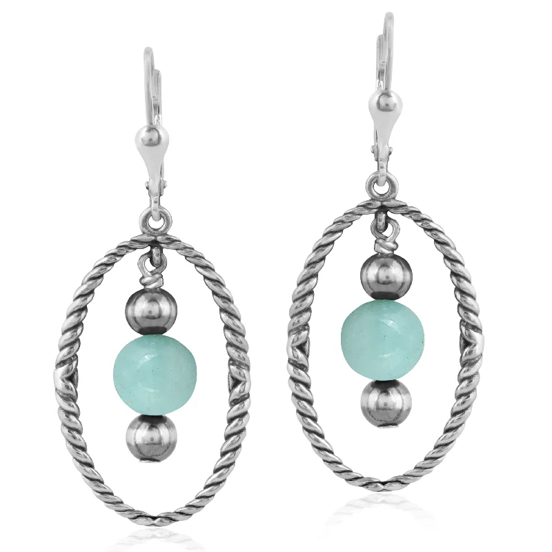 Southwestern Sterling Silver Rope and Amazonite Bead Drop Earrings